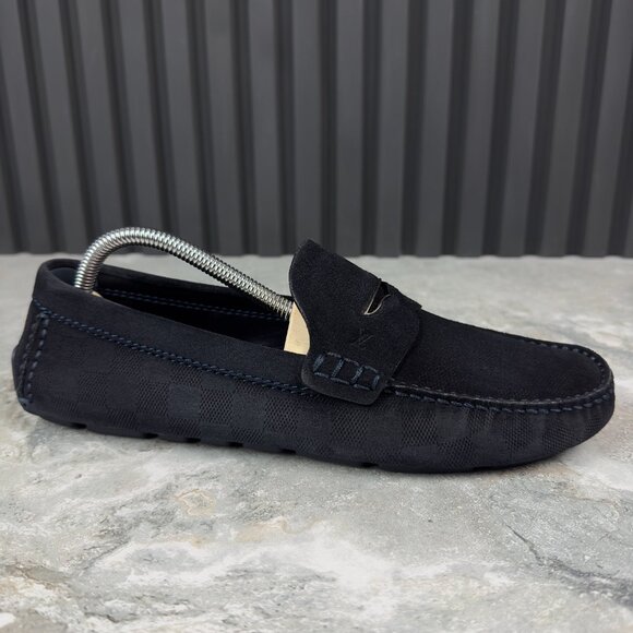 Louis Vuitton Shade Damier Embossed Driving Moccasin Blue Suede 8 LV 9 US 42 EUR - Picture 15 of 17
